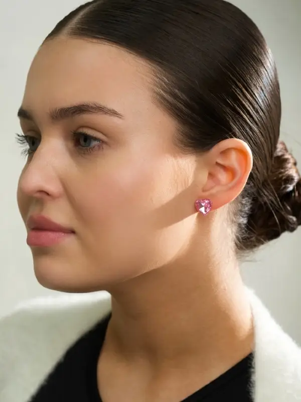 Серьги пусеты 12 пар &laquo;Фантазия&raquo;, сердца, бело-розовый в золоте