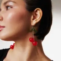 Серьги &laquo;Вишни&raquo;, красный, зелёный в серебре