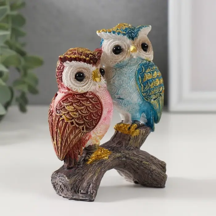Фигурка полистоун &laquo;Пара цветных филинов&raquo;, 3.5&times;8&times;10 см
