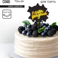 Топпер для торта &laquo;С днём рождения&raquo;, черный с золотым