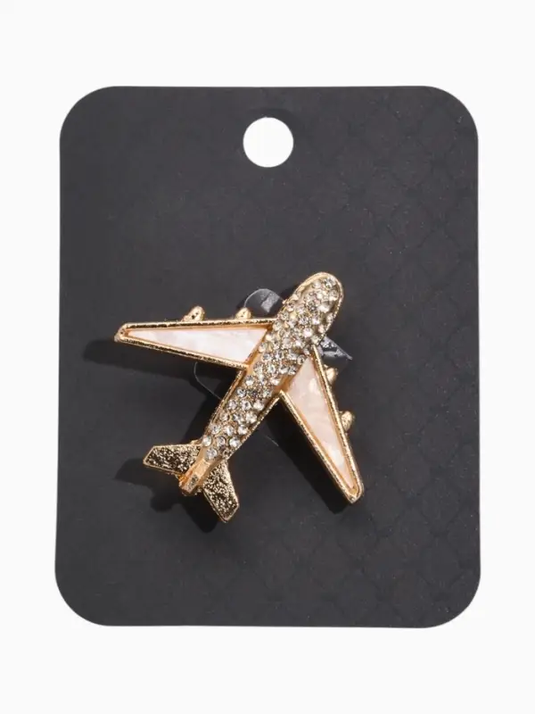 Брошь &laquo;Самолёт&raquo;, белая в золоте