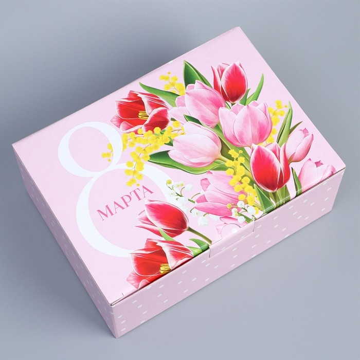 Коробка подарочная сборная, упаковка, «8 марта», 26 х 19 х 10 см Коробка подарочная сборная, упаковка, «8 марта», 26 х 19 х 10 см