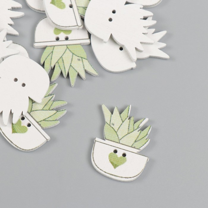 Пуговицы дерево для творчества 2 прокола Пуговицы дерево для творчества 2 прокола "Суккулент в горшочке" набор 20 шт 1,8х2,5 см