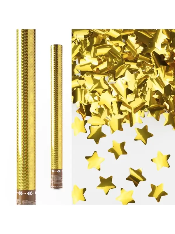 Хлопушка пневматическая "Волны, Звезды" фольга, золото, металлик (24/60 см)