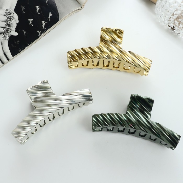 Краб для волос Краб для волос "Глянец люкс" прямой полосы рельеф, 9,5 см, микс