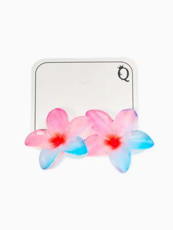 Серьги пластик "Цветок Лилии" прозрачные, блёстка, цвет розово-голубой