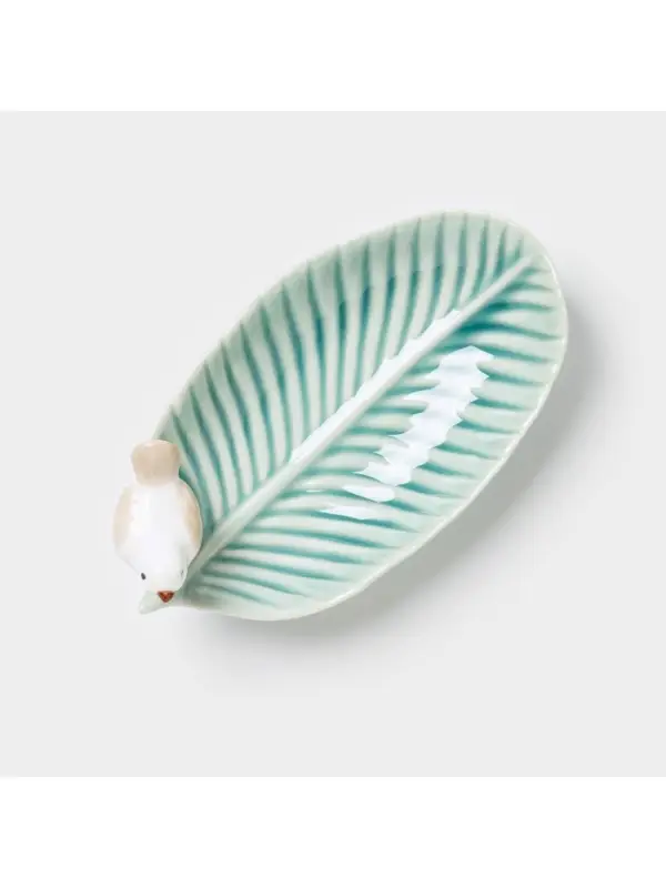 Блюдо керамическое сервировочное &laquo;Птичка на листочке&raquo;, 15.5&times;8.5 см, бирюзовое