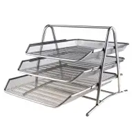 Лоток для бумаг горизонтальный, металлическая сетка, 3 отделения, серый