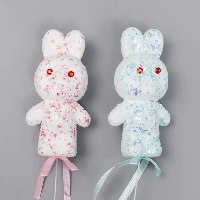 Набор топперов для украшения «Зайчата: посыпка, блеск», 2 шт., розовый, голубой, 12 см Набор топперов для украшения «Зайчата: посыпка, блеск», 2 шт., розовый, голубой, 12 см