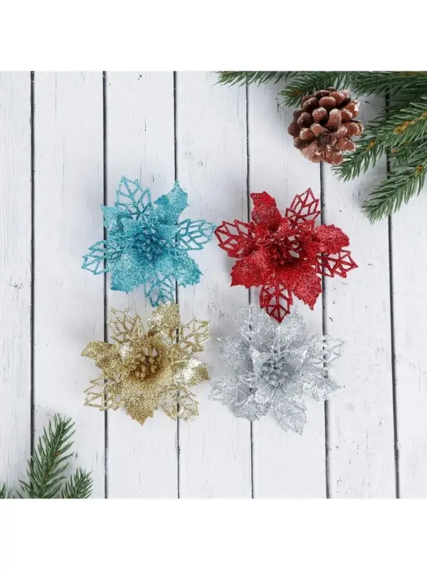 Ёлочные игрушки 4 шт. &laquo;Зимнее волшебство. Цветы ажурные - блеск&raquo;, 8&times;8 см, МИКС