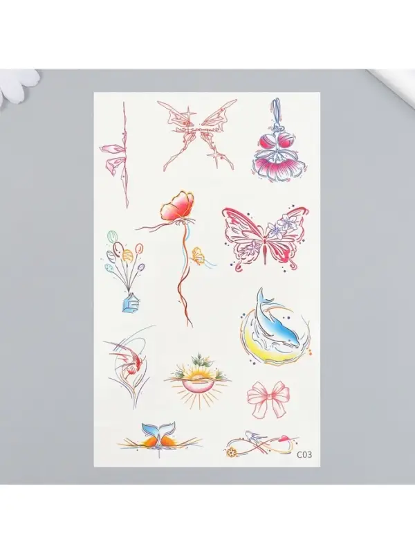 Переводные тату на тело цветные «Милые бабочки и дельфин», 18×11 см