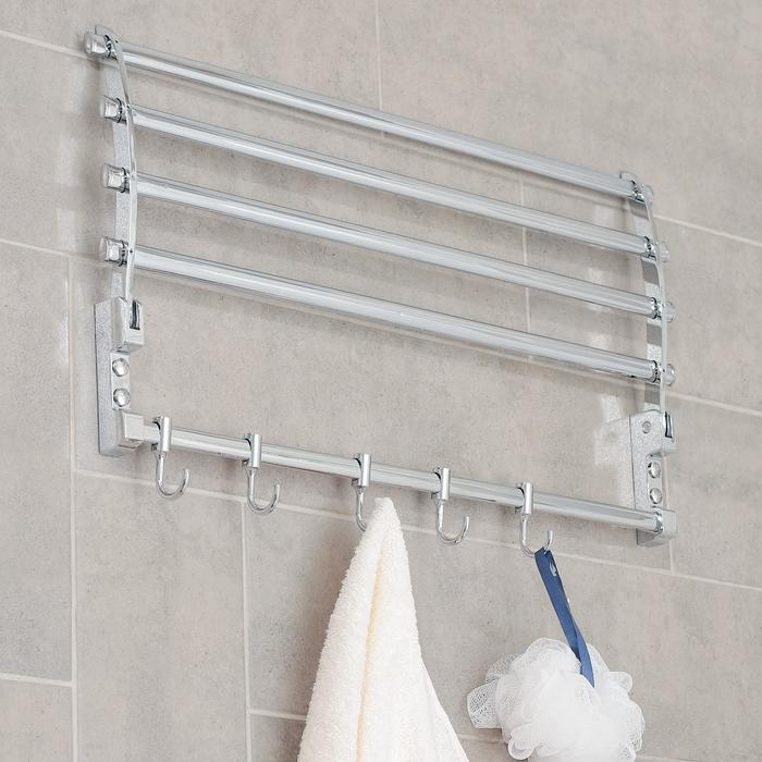 Полка откидная с двигающимися крючками Accoona A141, 57×30 см, цвет хром Полка откидная с двигающимися крючками Accoona A141, 57×30 см, цвет хром