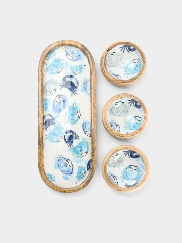 Набор розеток на подносе &laquo;Крабы&raquo;, 3 шт., 33.5&times;13&times;6.5 см, дерево манго