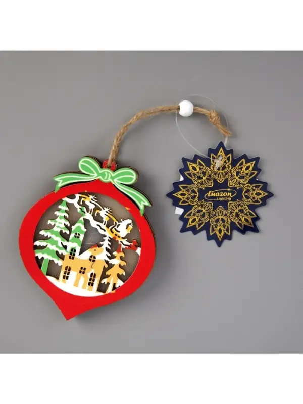 Ёлочная игрушка &laquo;Новогодний шар&raquo;, 10&times;10&times;1 см, 3 LED, от батареек, свечение тёплое белое