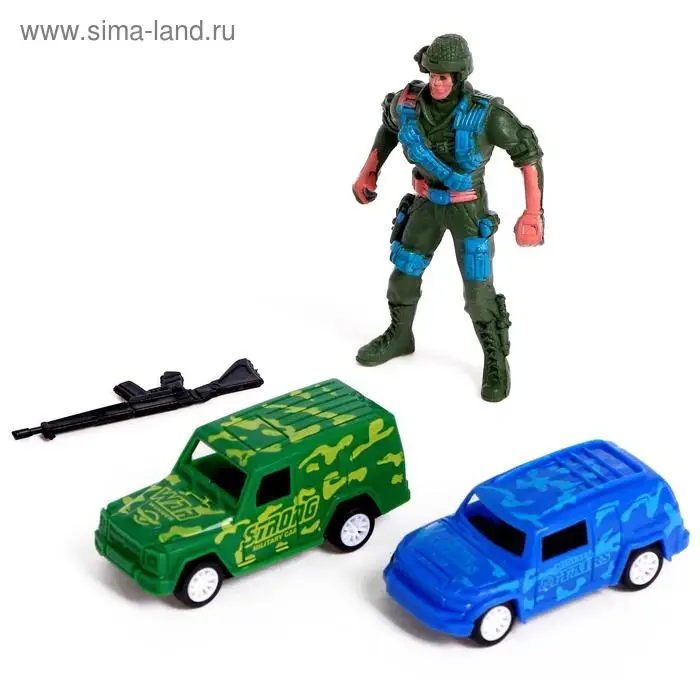 Набор игровой «День Победы», 2 машинки и 1 солдат, инерция, МИКС Набор игровой «День Победы», 2 машинки и 1 солдат, инерция, МИКС