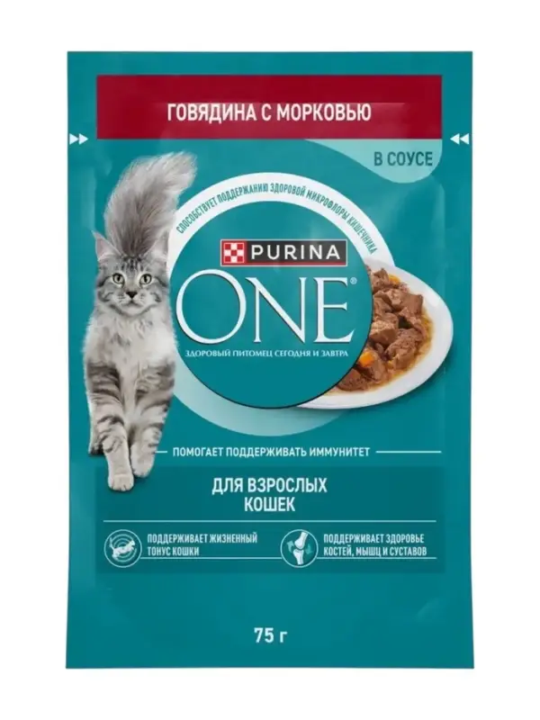 Влажный корм Purina One для кошек, говядина/морковь, 75 г