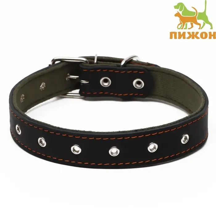 Ошейник комбинированный, безразмерный, 70&times;3.5 см, ОШ 25-60 см, кожа, брезент, чёрный