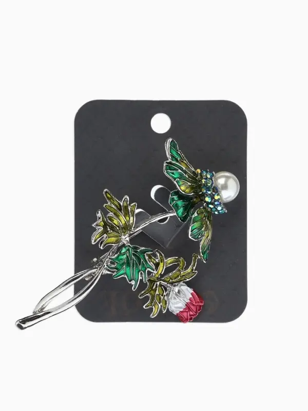 Брошь "Репей", цветок с бусиной, цветная в серебре