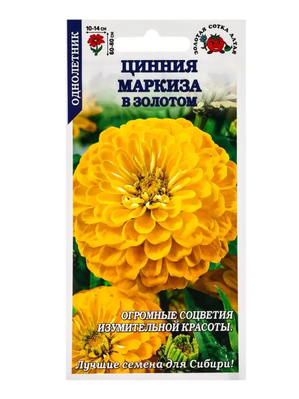 Семена Цинния Маркиза в Золотом /Сотка / 0,2г/ h-80см, d-15см/*1000 Семена Цинния Маркиза в Золотом /Сотка / 0,2г/ h-80см, d-15см/*1000