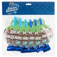 Карнавальные язычки гудки "Пиксели "11 см, 6 шт. в упак.