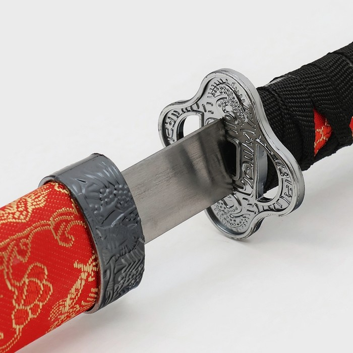 Сув. изделие катаны 3в1 на подставке, ножны кожзам, цветы на красном  47/70/89см