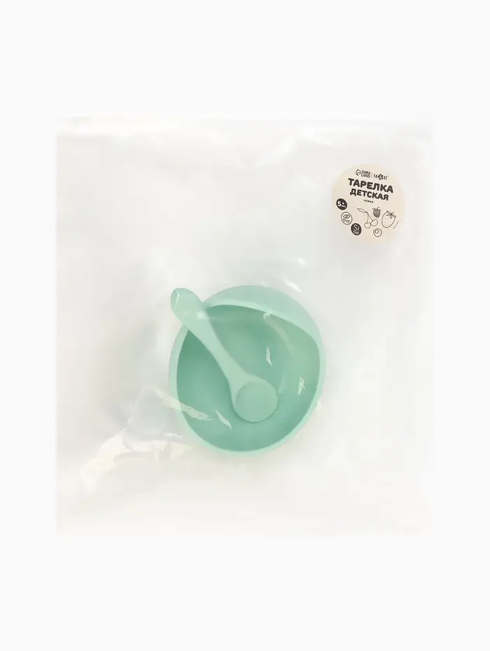 Тарелка детская на присоске и ложка, бирюзовый, Mum&Baby Тарелка детская на присоске и ложка, бирюзовый, Mum&Baby