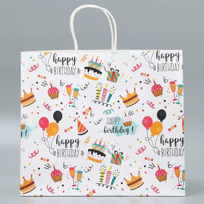 Пакет подарочный крафтовый, упаковка, Happy birthday, 32 х 28 х 15 см Пакет подарочный крафтовый, упаковка, Happy birthday, 32 х 28 х 15 см