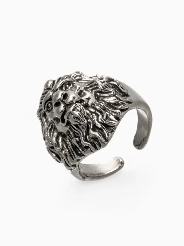 Кольцо &laquo;Перстень&raquo;, лев, цвет чернёное серебро, безразмерное