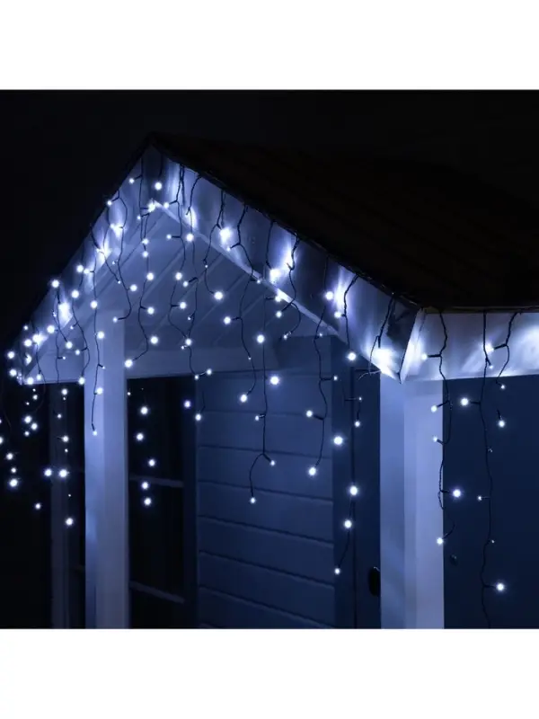 Гирлянда &laquo;Бахрома&raquo; 3&times;0.6 м, IP44, УМС, тёмная нить, 100 LED, свечение белое, мерцание, 24 В