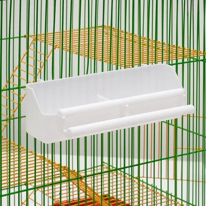 Кормушка для птиц, 21&times;5.8&times;5.6 см, с жёрдочкой для любых клеток, пластик, белая