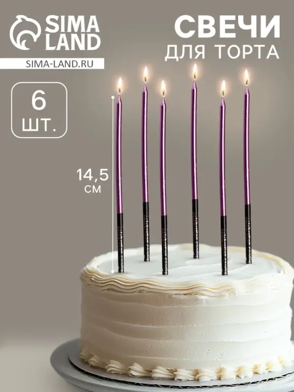 Свечи в торт &laquo;Праздник&raquo;, 6 шт., 14.5 см, фиолетовый с чёрным