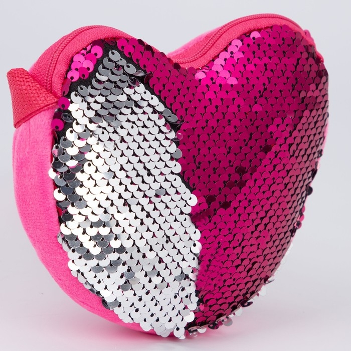 Сумка детская для девочки, с пайетками, сердце, 17 х 15 х 1 см, цвет ярко- розовый