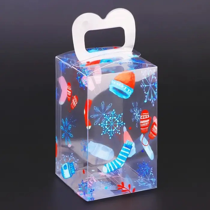 Коробка подарочная новогодняя складная ПВХ «С Праздником!» 6×6×10 см