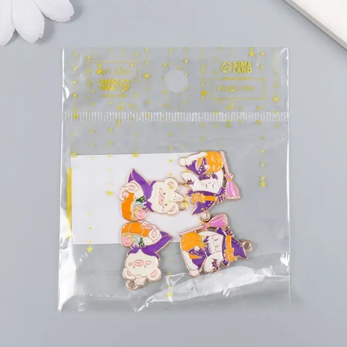 Декор для творчества металл, эмаль "Зверята и Хэллоуин" набор 2 шт 2,4х2 см