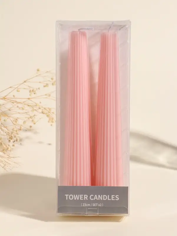 Набор свечей, 3.5х23 см, 2 шт "Башня" пыльная роза 4х9,5х25 см