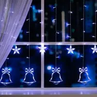 Гирлянда &laquo;Бахрома&raquo; 2.4&times;0.9 м с насадками &laquo;Колокольчики&raquo;, IP20, прозрачная нить, 138 LED, свечение белое, 8 режимов, 220 В