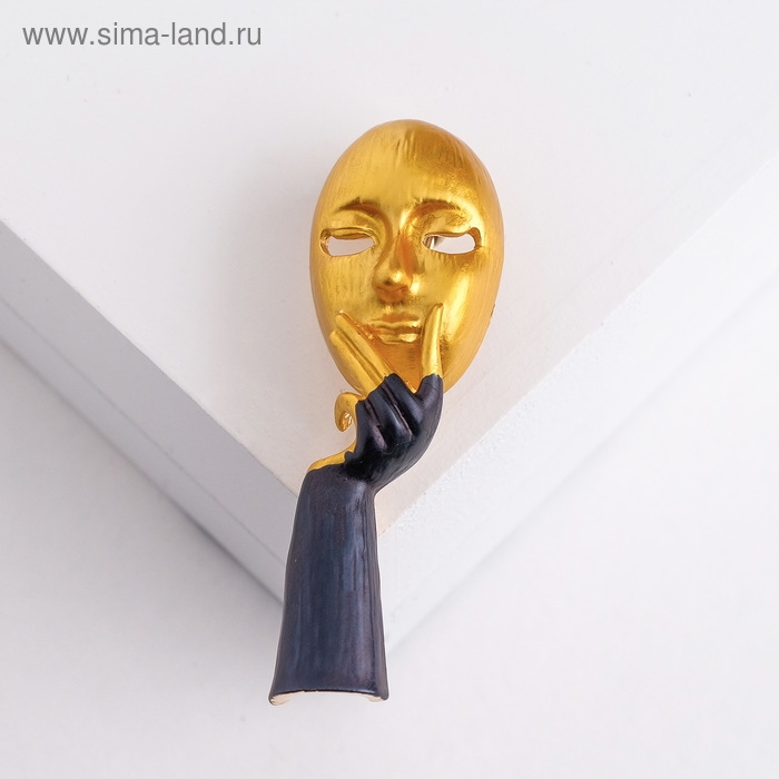 Брошь «Маска» личности, цвет чёрный в матовом золоте Брошь «Маска» личности, цвет чёрный в матовом золоте