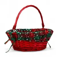 Корзина плетеная 32 х 32 х 14 см, ручка h=14 см красный НГ ткань