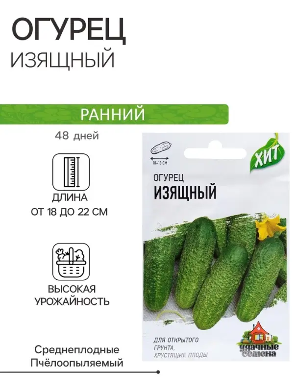 Семена Огурец "Изящный", раннеспелый, пчелоопыляемый, 0,3 г  серия ХИТ х3