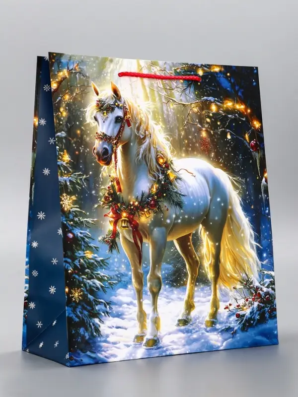 Пакет подарочный новогодний ламинированный, «Конь» , 26×12×32 см