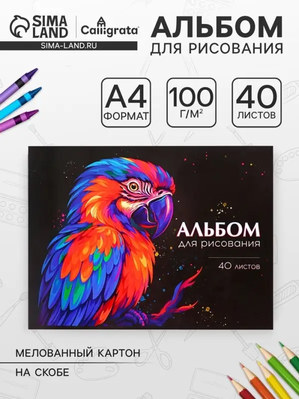 Альбом для рисования Calligrata, А4, 40 листов на скрепке, МИКС