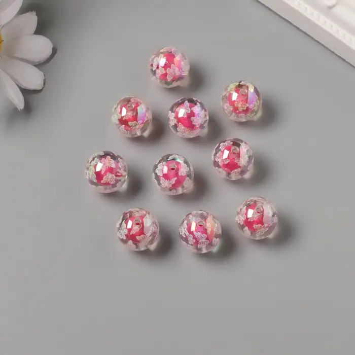 Бусина для творчества акрил Бусина для творчества акрил "Белые бабочки" ярко-розовый 1,6х1,6х1,6 см