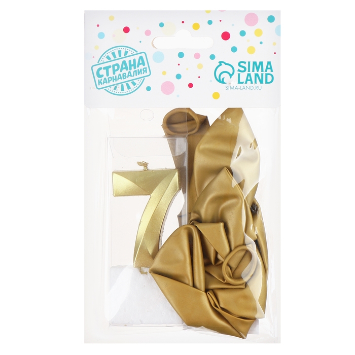 Свечи для торта + 5 шаров, цифра 7, золото Свечи для торта + 5 шаров, цифра 7, золото