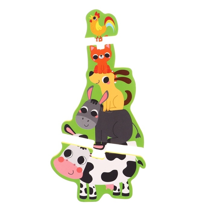 Мягкий пазл для малышей «Пирамидка: Животные фермы», 5 деталей, Крошка Я Мягкий пазл для малышей «Пирамидка: Животные фермы», 5 деталей, Крошка Я