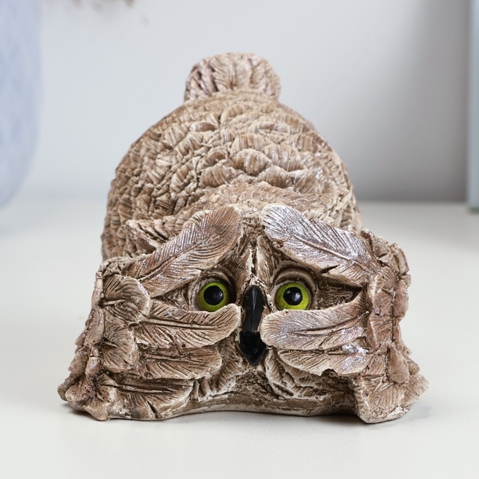 Фигура Фигура "Сова подглядывает" бежевая, 6,5х8х9см