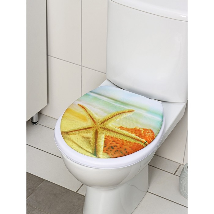 Сиденье для унитаза с крышкой Доляна «Пляж со звездой», 40×37 см, мягкое Сиденье для унитаза с крышкой Доляна «Пляж со звездой», 40×37 см, мягкое