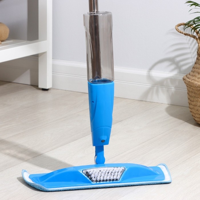 Швабра для мытья пола с распылителем и щёткой Доляна, насадка из микрофибры 42×14 см, стальная ручка 120 см, цвет МИКС Швабра для мытья пола с распылителем и щёткой Доляна, насадка из микрофибры 42×14 см, стальная ручка 120 см, цвет МИКС