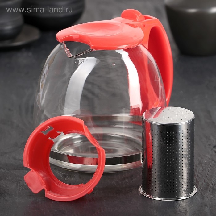 Чайник стеклянный заварочный «Фиона», 1,1 л, с металлическим ситом, цвет красный Чайник стеклянный заварочный «Фиона», 1,1 л, с металлическим ситом, цвет красный