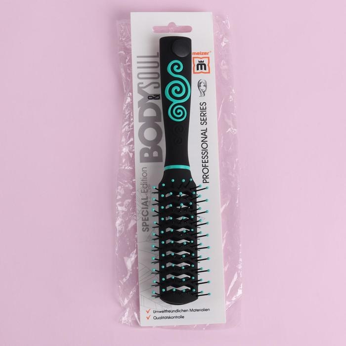 Расчёска массажная, вентилируемая, 4,5 &times; 23 см, цвет чёрный/бирюзовый