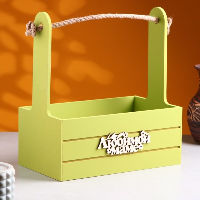 Ящик - кашпо деревянный 25х15х30  Ящик - кашпо деревянный 25х15х30 "Любимой Маме" Фисташковый